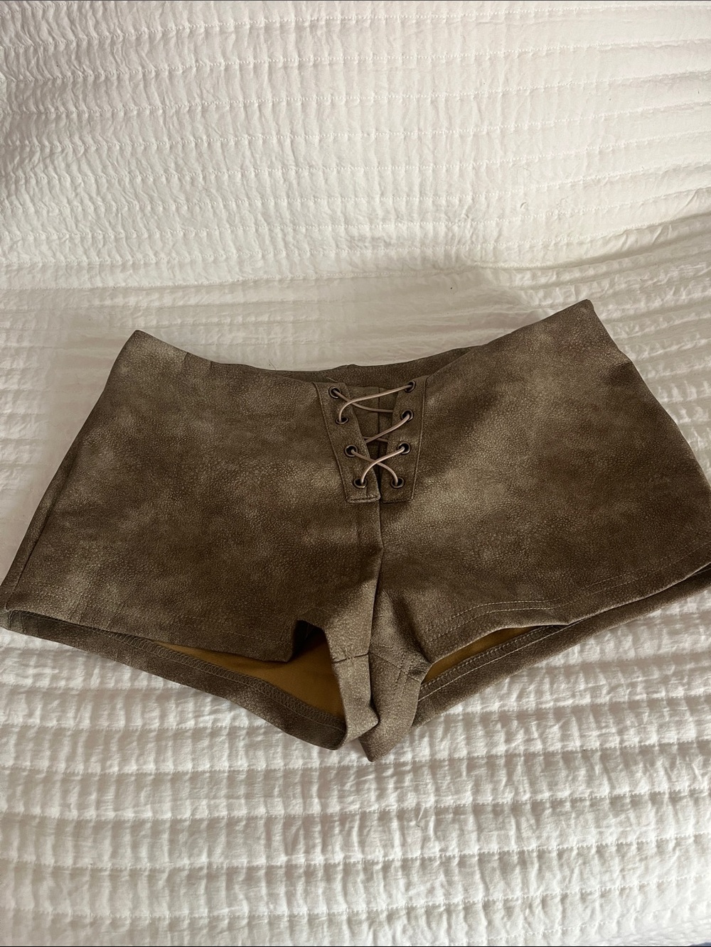 SHEIN Olive Lace-Up High Waist Faux Suede Shorts
